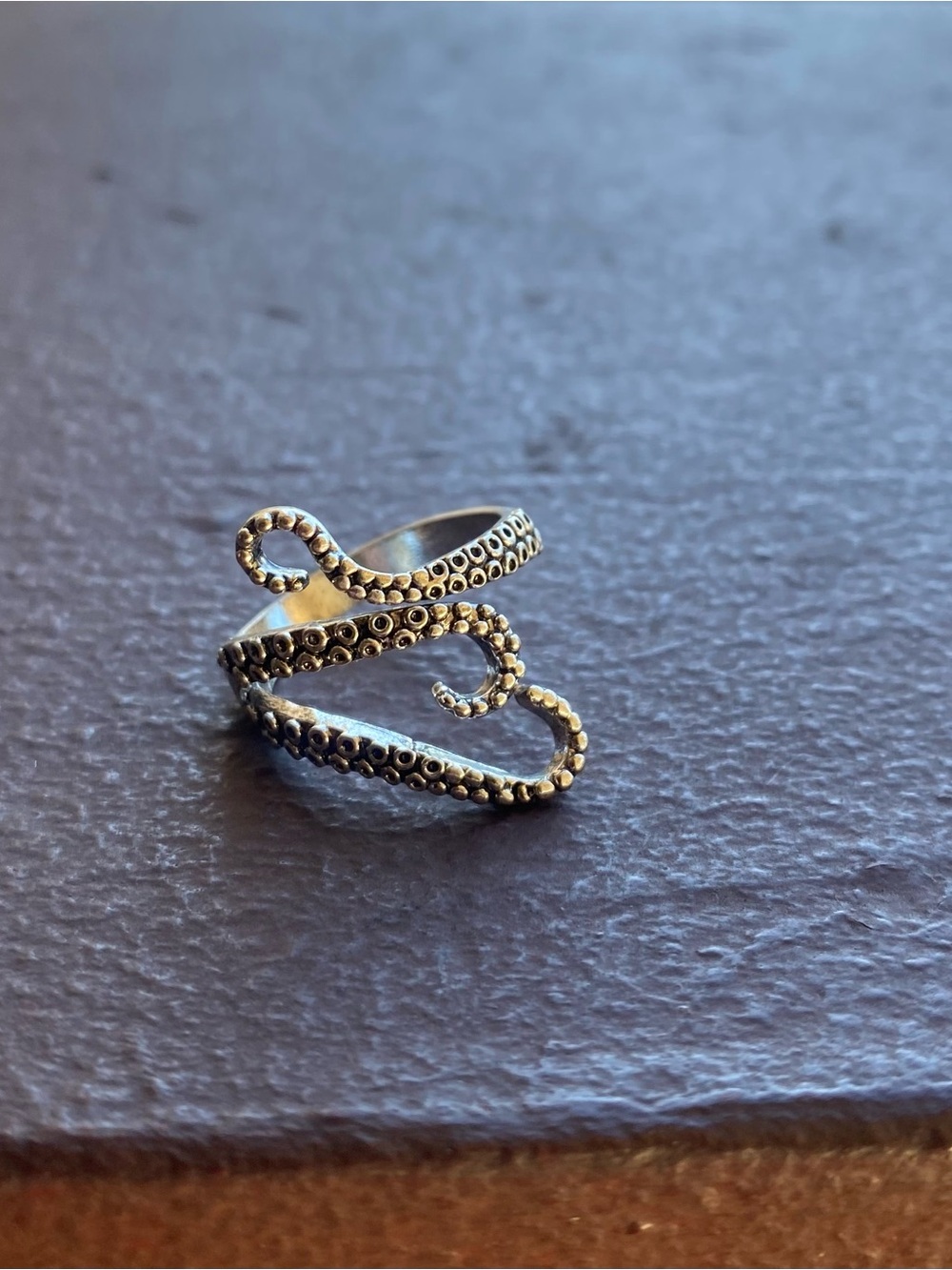 Octopus Tentacle Wrap Around Ring - Tibetan Silver - Size 7.5